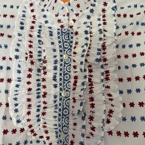 NWT Oliphant Ellis Blue Ruffle Front Blouse - Picture 4 of 10